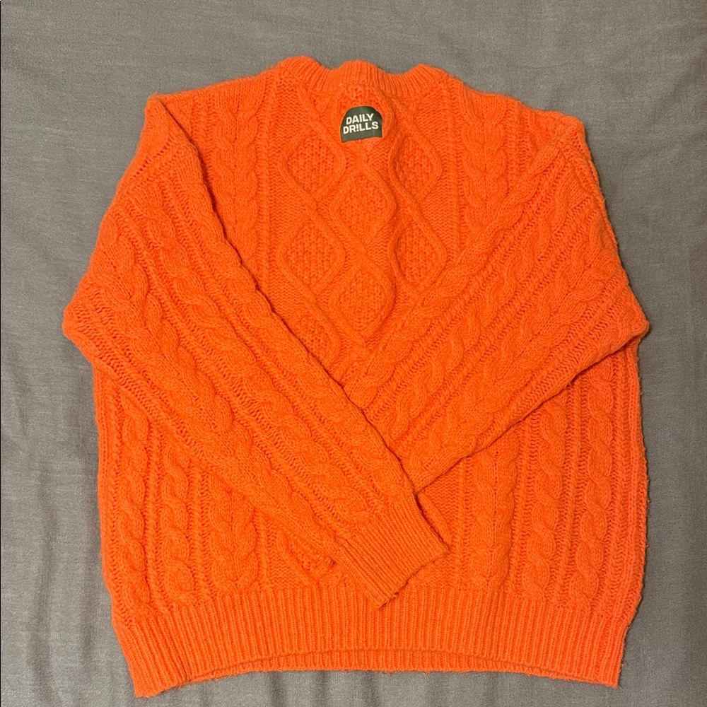 Daily Drills Bright Orange Cable Crewneck Sweater